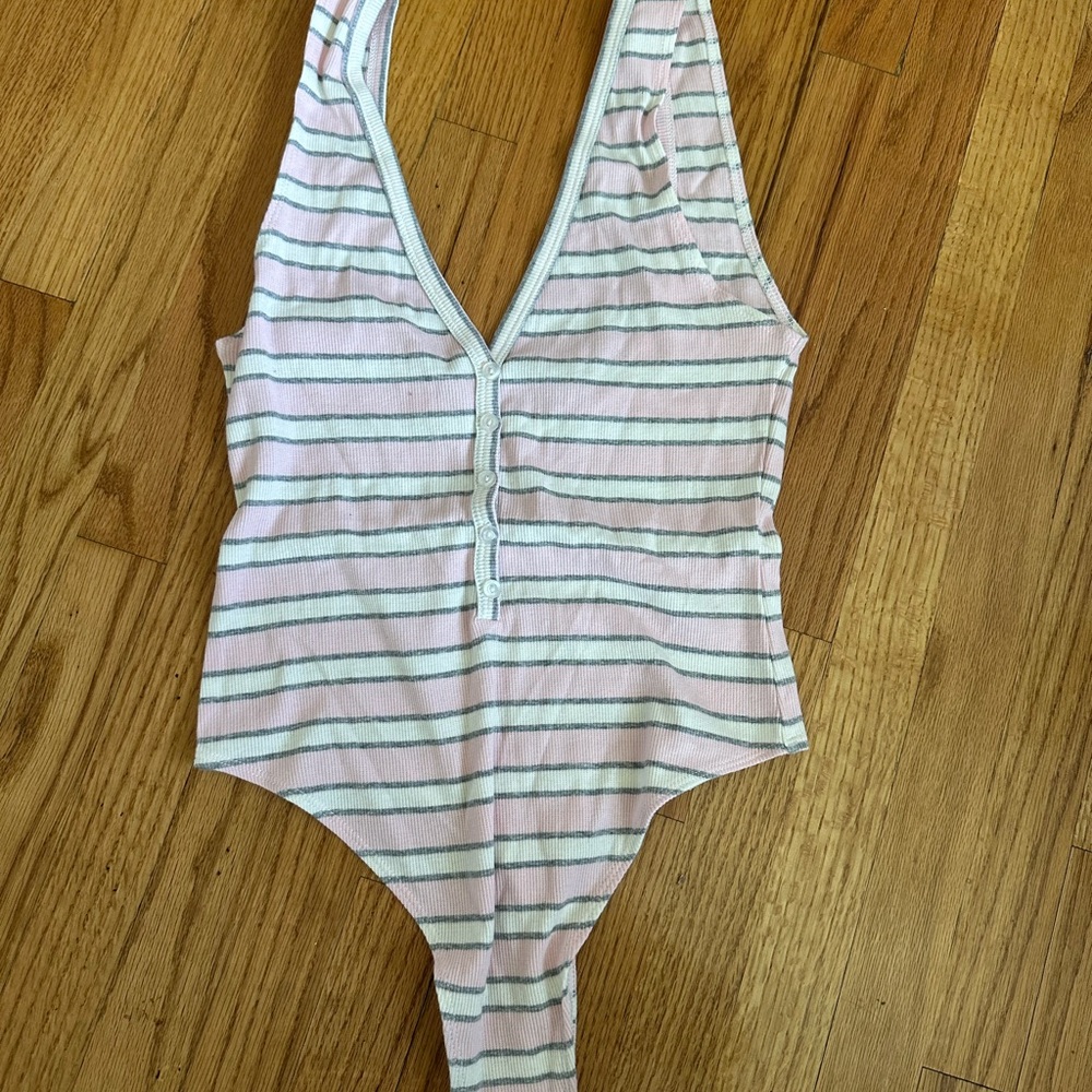 American Apparel Pink and White Striped Bodysuit
